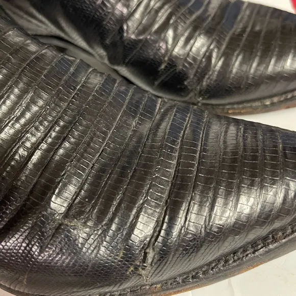Justin Boots Black Western Cowboy Lizard Boots with Embroidery size 11 EE
