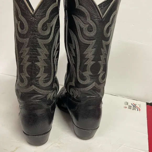 Justin Boots Black Western Cowboy Lizard Boots with Embroidery size 11 EE