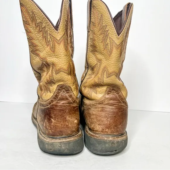 Justin Boots Brown Tan Leather Western Cowboy Boots Size 10 Decorative Stitching