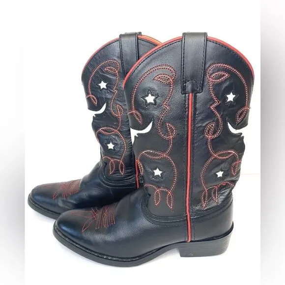 Justin Boots Kids Youth Cowboy Boots Longhorn Steers Style 6004 Size 1.5