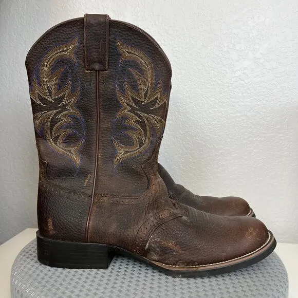 Justin Boots Mens 11.5D Brown Leather Cowhide Stampede Cattleman Western Cowboy