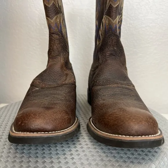 Justin Boots Mens 11.5D Brown Leather Cowhide Stampede Cattleman Western Cowboy