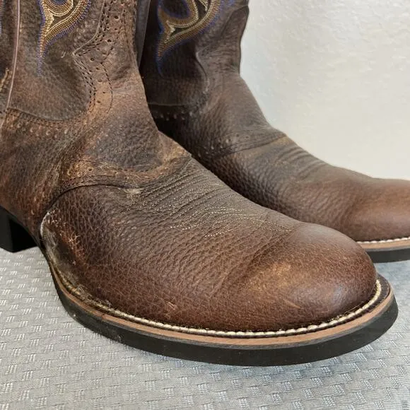 Justin Boots Mens 11.5D Brown Leather Cowhide Stampede Cattleman Western Cowboy
