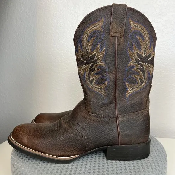 Justin Boots Mens 11.5D Brown Leather Cowhide Stampede Cattleman Western Cowboy
