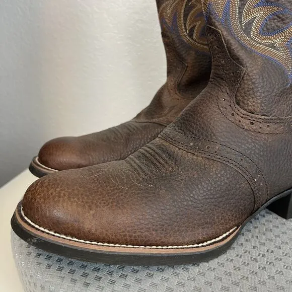 Justin Boots Mens 11.5D Brown Leather Cowhide Stampede Cattleman Western Cowboy