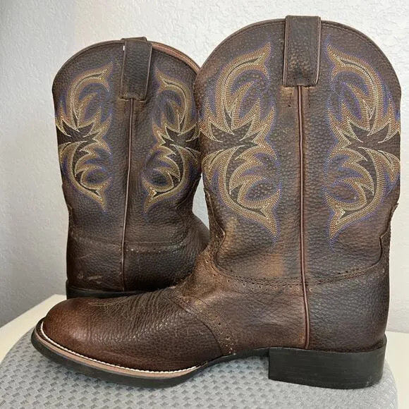 Justin Boots Mens 11.5D Brown Leather Cowhide Stampede Cattleman Western Cowboy