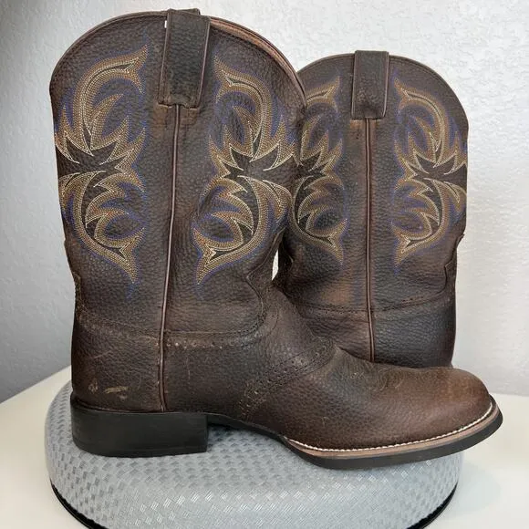 Justin Boots Mens 11.5D Brown Leather Cowhide Stampede Cattleman Western Cowboy