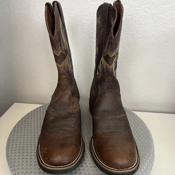 Justin Boots Mens 11.5D Brown Leather Cowhide Stampede Cattleman Western Cowboy