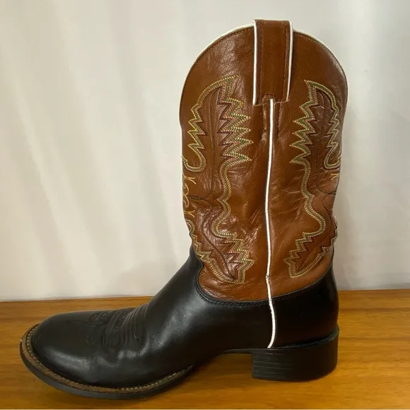 JUSTIN Boots Mens Size 11 EE Black &amp; Brown Leather Cowboy Boots 2276 Made in USA