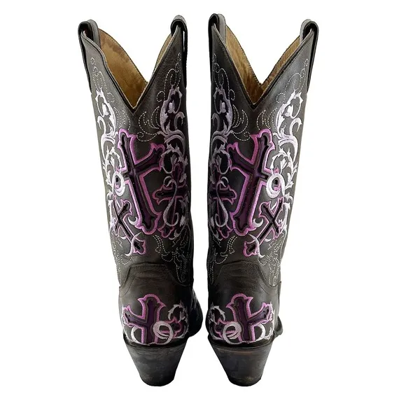 JUSTIN BOOTS Tall Leather Snip Toe Western Cowgirl Boots - 7.5 B - brown, pink