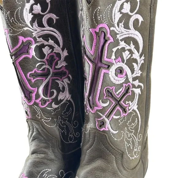 JUSTIN BOOTS Tall Leather Snip Toe Western Cowgirl Boots - 7.5 B - brown, pink