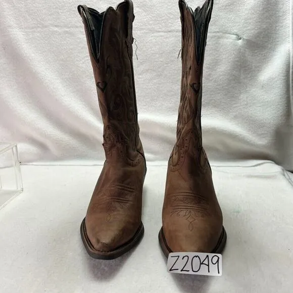 Justin Boots Womens 9.5 Stampede L2559 Western Brown Mustang Leather Pointed Toe