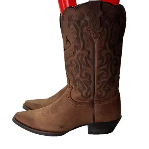 Justin Boots Womens 9.5 Stampede L2559 Western Brown Mustang Leather Pointed Toe