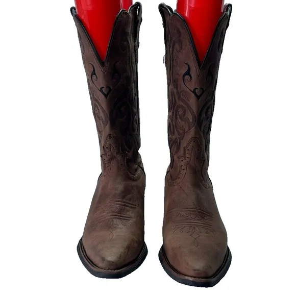 Justin Boots Womens 9.5 Stampede L2559 Western Brown Mustang Leather Pointed Toe