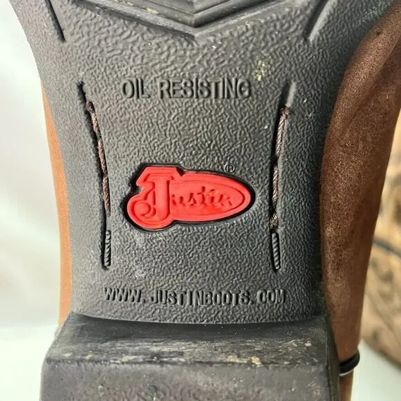 Justin Boots Womens 9.5 Stampede L2559 Western Brown Mustang Leather Pointed Toe