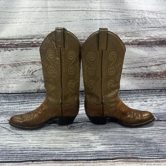 Justin Iguana Lizard Brown Leather Exotic Western Cowgirl Boots Shoes size 6.5