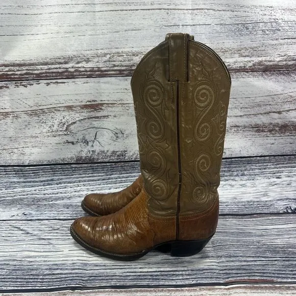 Justin Iguana Lizard Brown Leather Exotic Western Cowgirl Boots Shoes size 6.5