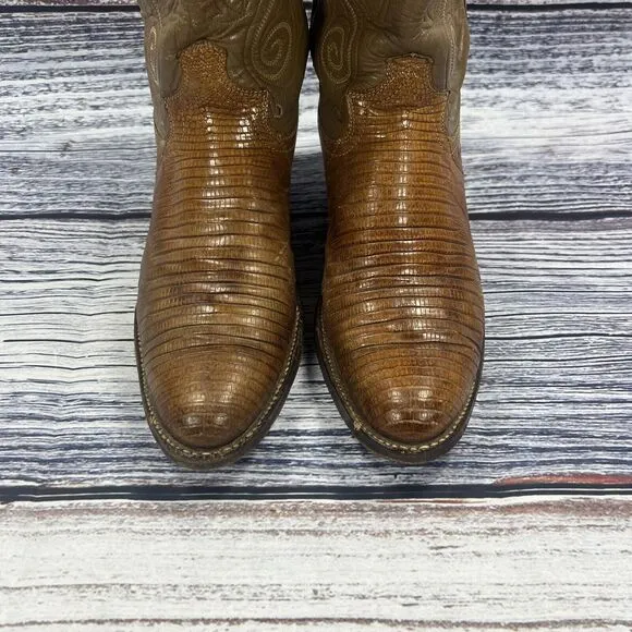 Justin Iguana Lizard Brown Leather Exotic Western Cowgirl Boots Shoes size 6.5