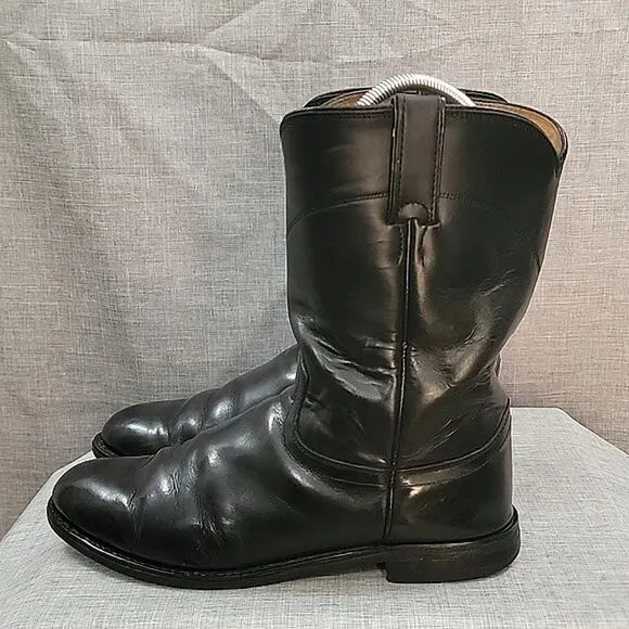 Justin Jackson Black Leather Cowboy Boots round to 3133 Men's sz 9.5EE WIDE