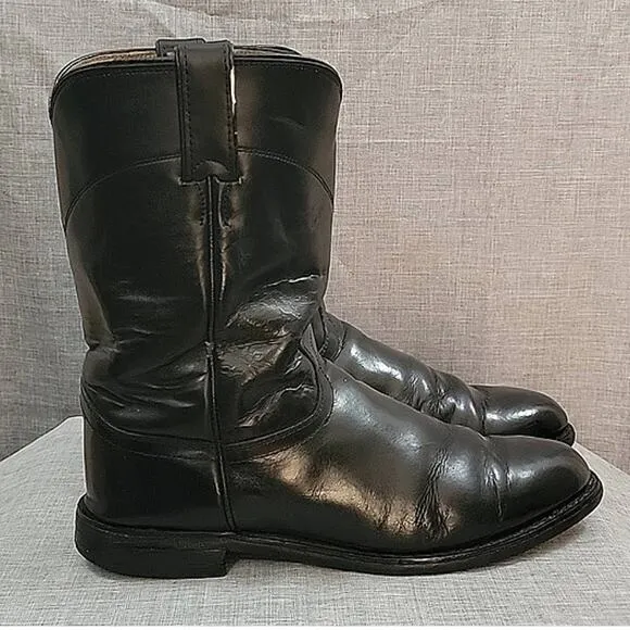 Justin Jackson Black Leather Cowboy Boots round to 3133 Men's sz 9.5EE WIDE