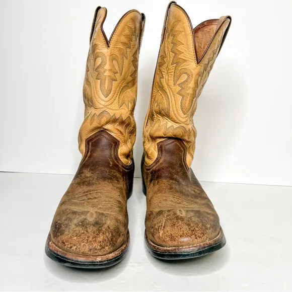 Justin Men's Tan Brown Leather Western Cowboy Boots Size 9.5