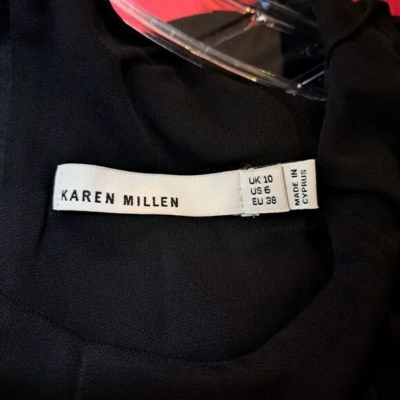 Karen Millen Boat Neck Formal Cocktail Dress Pink Black Bodycon Acetate Size 6