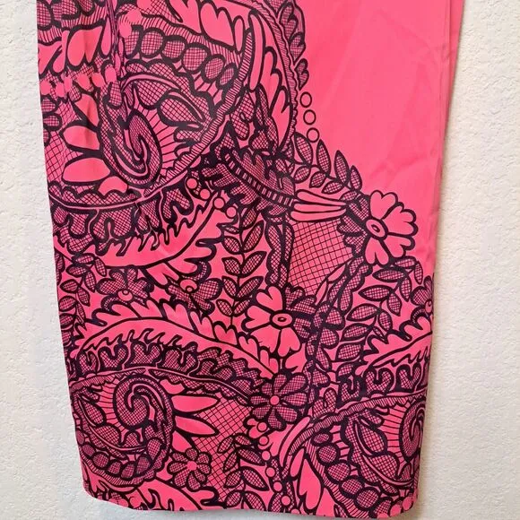 Karen Millen Boat Neck Formal Cocktail Dress Pink Black Bodycon Acetate Size 6