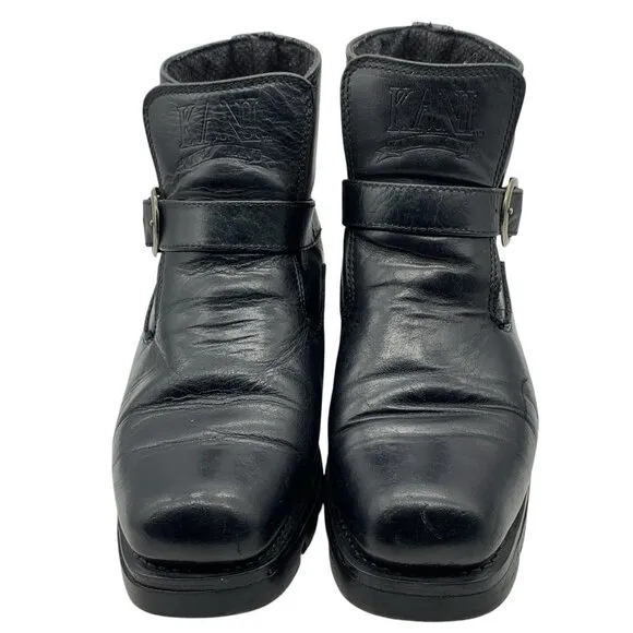 Karl Kani Vintage Leather Ankle Motorcycle Lugged Biker Boots Black Men's 10.5