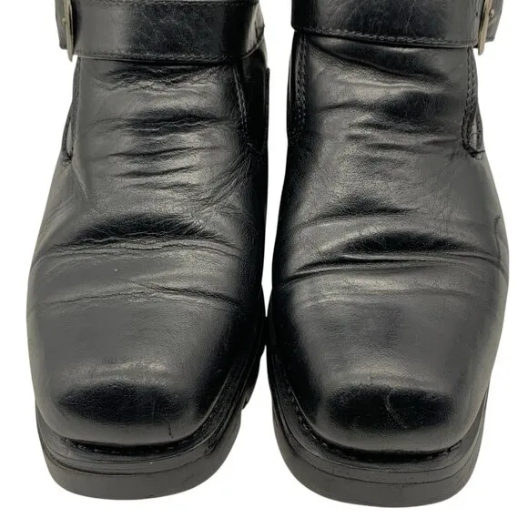 Karl Kani Vintage Leather Ankle Motorcycle Lugged Biker Boots Black Men's 10.5
