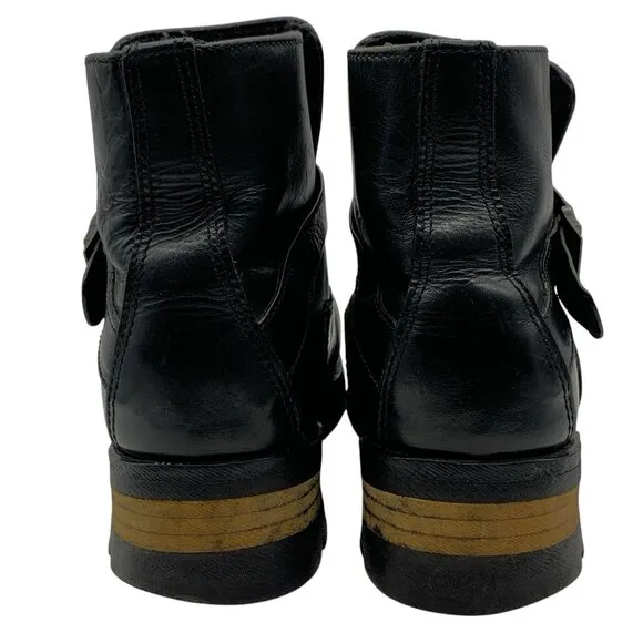 Karl Kani Vintage Leather Ankle Motorcycle Lugged Biker Boots Black Men's 10.5