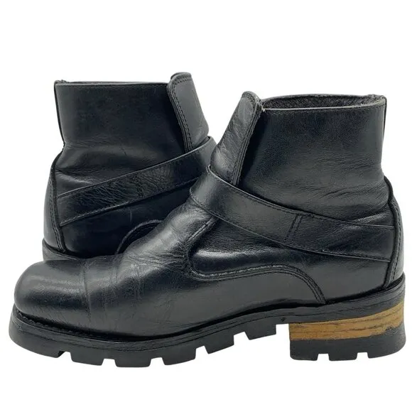 Karl Kani Vintage Leather Ankle Motorcycle Lugged Biker Boots Black Men's 10.5