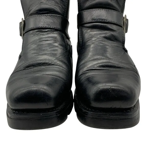 Karl Kani Vintage Leather Ankle Motorcycle Lugged Biker Boots Black Men's 10.5