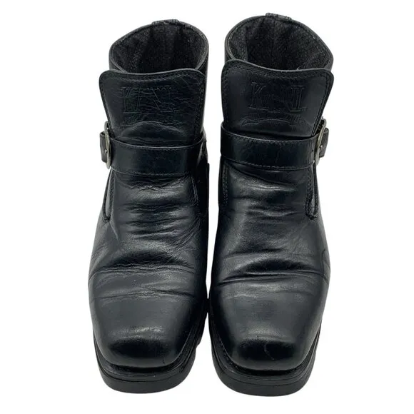 Karl Kani Vintage Leather Ankle Motorcycle Lugged Biker Boots Black Men's 10.5