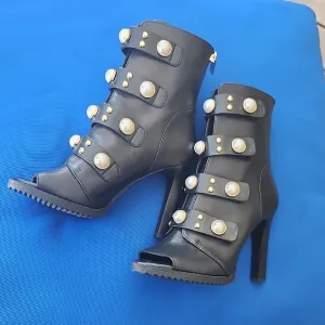 Karl Lagerfeld Black Heeled Boots with Stiletto Heel and Peep-Toe