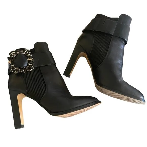 KARL LAGERFELD Paris Ankle Boots &quot;Vania&quot; Black w/ Gemstone Buckles Size 6.5