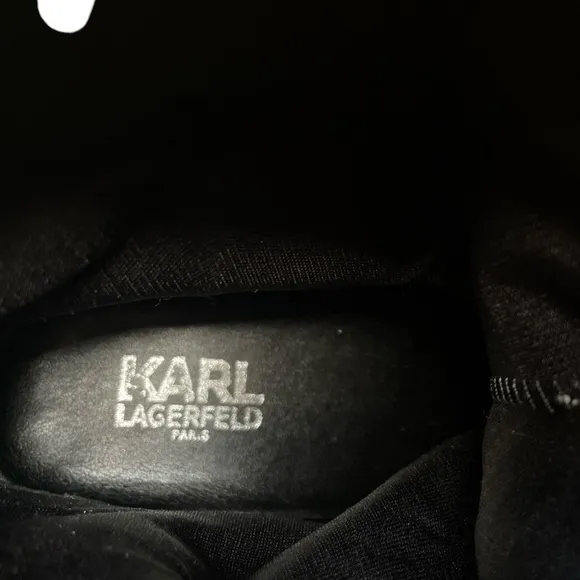 Karl Lagerfeld Paris Black Leather Vernet Motorcycle Boots W/Chain Harness, 6.5