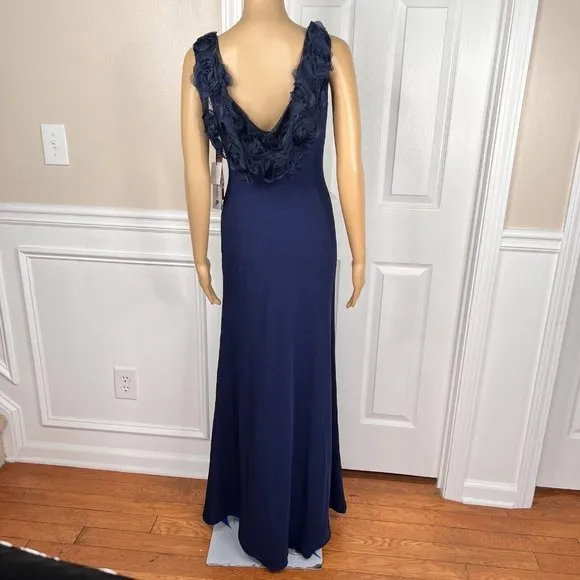 KARL LAGERFELD PARIS Navy Blue Stretch Flower Applique Gown