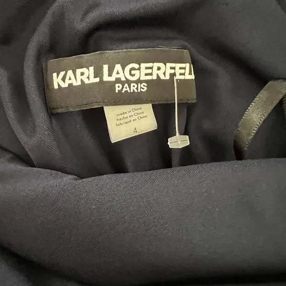 KARL LAGERFELD PARIS Navy Blue Stretch Flower Applique Gown