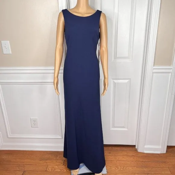 KARL LAGERFELD PARIS Navy Blue Stretch Flower Applique Gown