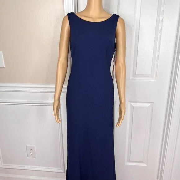 KARL LAGERFELD PARIS Navy Blue Stretch Flower Applique Gown