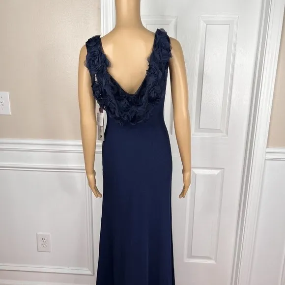 KARL LAGERFELD PARIS Navy Blue Stretch Flower Applique Gown