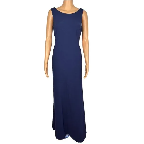 KARL LAGERFELD PARIS Navy Blue Stretch Flower Applique Gown
