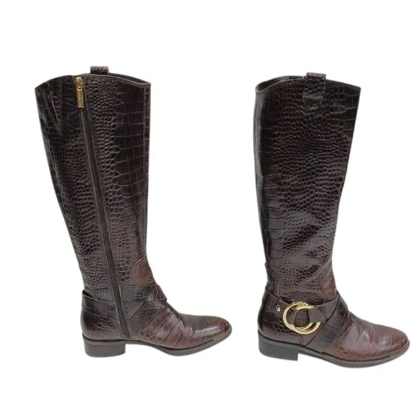 Karl Lagerfeld W Muret Women's Tall Faux Alligator Brown Boots