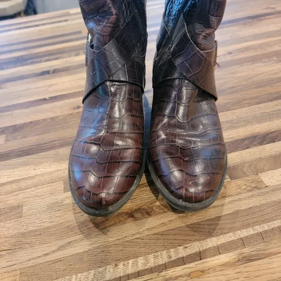 Karl Lagerfeld W Muret Women's Tall Faux Alligator Brown Boots