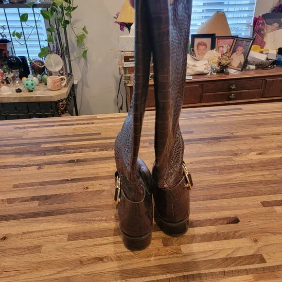 Karl Lagerfeld W Muret Women's Tall Faux Alligator Brown Boots