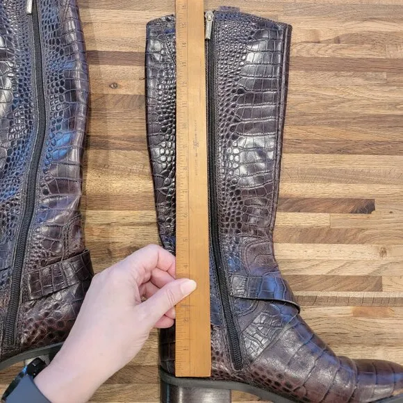 Karl Lagerfeld W Muret Women's Tall Faux Alligator Brown Boots