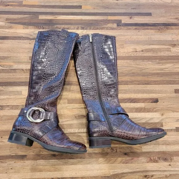 Karl Lagerfeld W Muret Women's Tall Faux Alligator Brown Boots