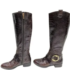 Karl Lagerfeld W Muret Women's Tall Faux Alligator Brown Boots