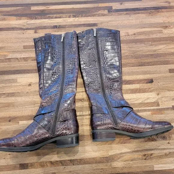 Karl Lagerfeld W Muret Women's Tall Faux Alligator Brown Boots