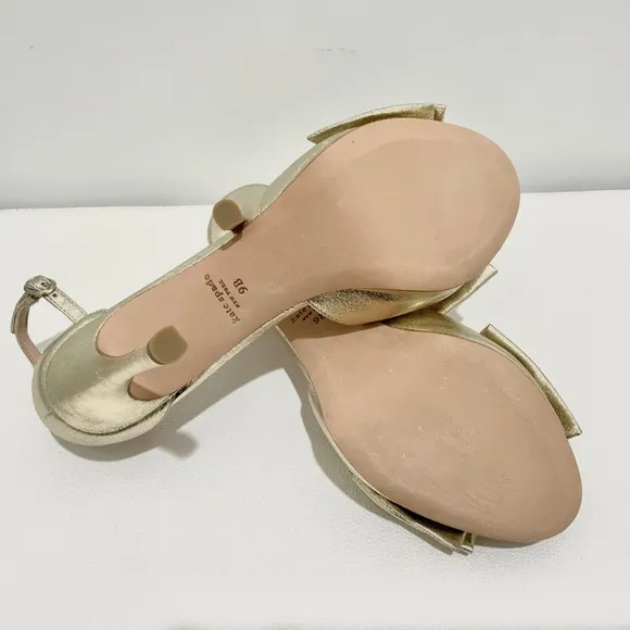 Kate Spade Bridal Bow Gold Leather Platform Sandal Stiletto Heel Evening Pumps 9